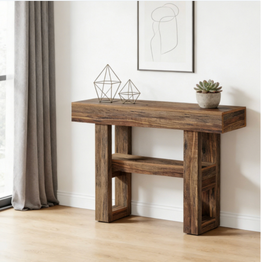 Rustic 41" Console Table with Geometric Legs & Storage Shelf – Farmhouse Entryway Table
