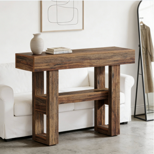Rustic 41" Console Table with Geometric Legs & Storage Shelf – Farmhouse Entryway Table