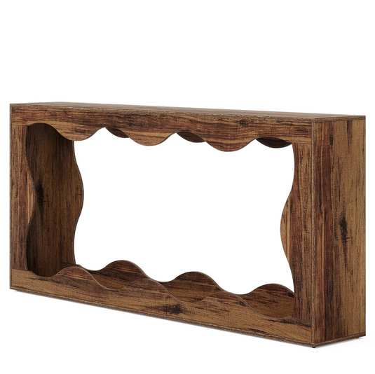 63" Sculptural Wave-Cutout Console Table – Rustic Reclaimed Wood Finish