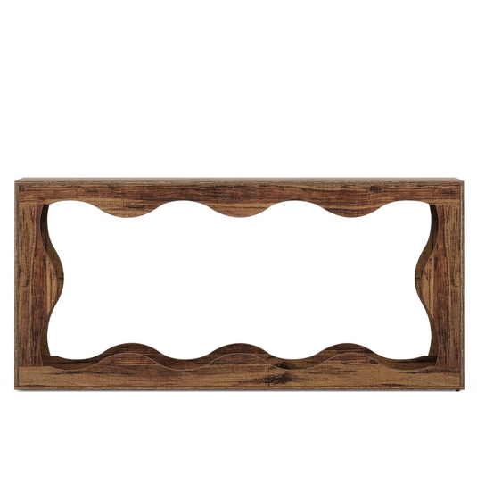 63" Sculptural Wave-Cutout Console Table – Rustic Reclaimed Wood Finish