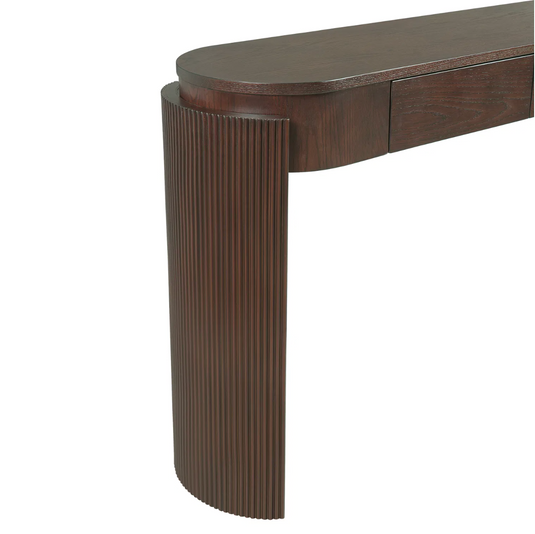 55" Modern Oval Console Table with Fluted Curved Leg & 2 Hidden Drawers – Espresso