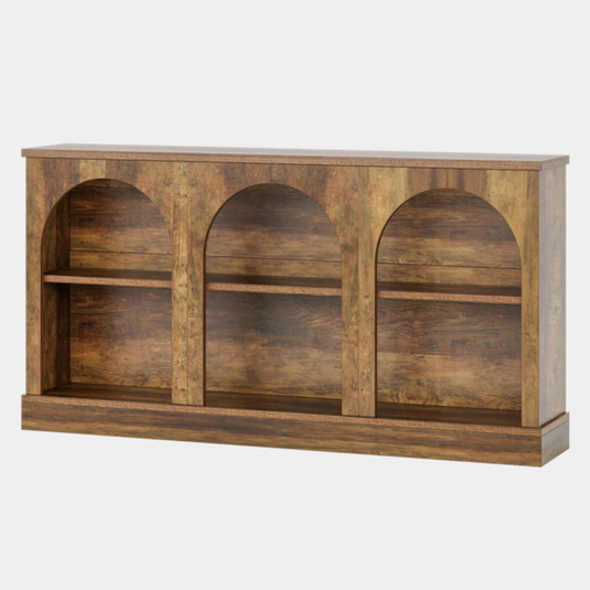 Rustic 63" Arched Console Table with 6 Open Shelves – Farmhouse Entryway Sideboard