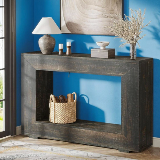 Farmhouse 47" Console Table with Storage Shelf – Rustic Distressed Wood Entryway Table