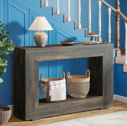Farmhouse 47" Console Table with Storage Shelf – Rustic Distressed Wood Entryway Table