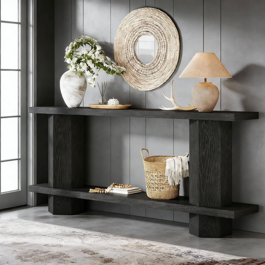 70" Black Slab-Leg Modern Console Table