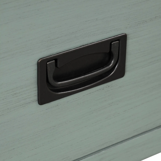 36" Solid Pine Farmhouse Console Table with 4 Drawers & Open Shelf – Retro Blue