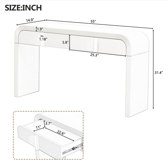 55" Black Fluted Curved Console Table