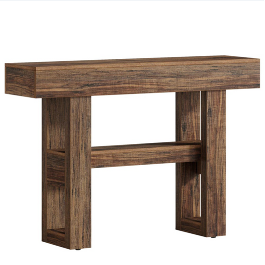 Rustic 41" Console Table with Geometric Legs & Storage Shelf – Farmhouse Entryway Table
