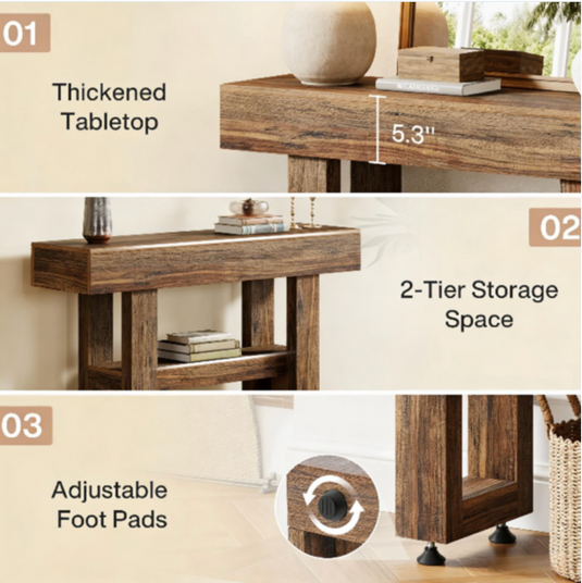 Rustic 41" Console Table with Geometric Legs & Storage Shelf – Farmhouse Entryway Table