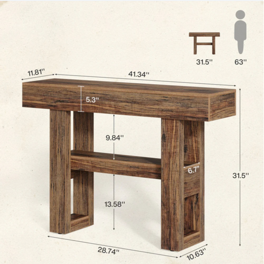 Rustic 41" Console Table with Geometric Legs & Storage Shelf – Farmhouse Entryway Table