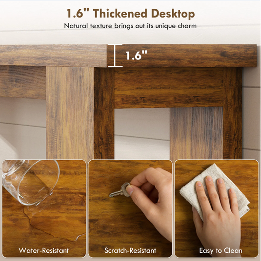 Farmhouse 63" Console Table with Bottom Shelf – Rustic Distressed Brown Narrow Entryway Table