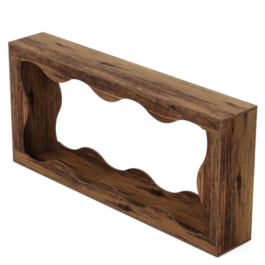 63" Sculptural Wave-Cutout Console Table – Rustic Reclaimed Wood Finish