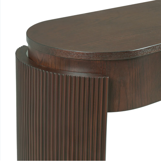 55" Modern Oval Console Table with Fluted Curved Leg & 2 Hidden Drawers – Espresso