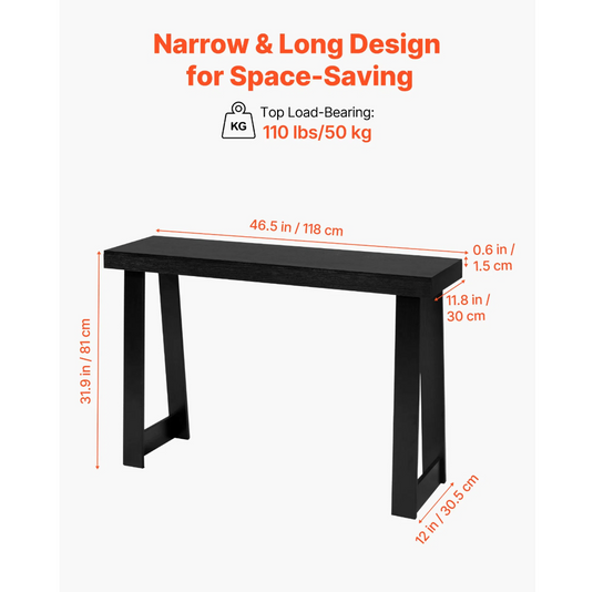 Black 46.5" Narrow Console Table – Modern Minimalist Entryway Sofa Table with A-Frame Legs