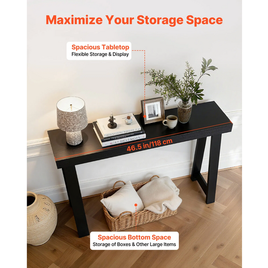 Black 46.5" Narrow Console Table – Modern Minimalist Entryway Sofa Table with A-Frame Legs