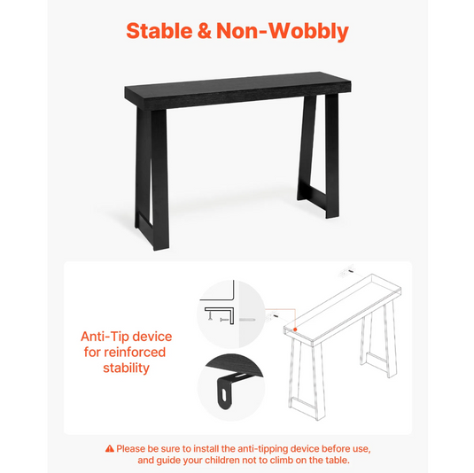 Black 46.5" Narrow Console Table – Modern Minimalist Entryway Sofa Table with A-Frame Legs