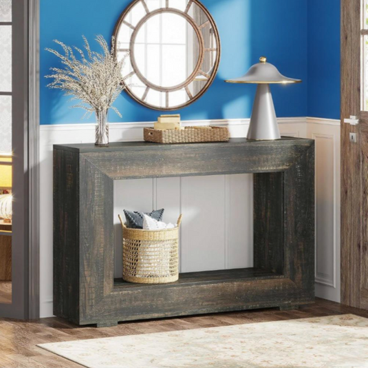 Farmhouse 47" Console Table with Storage Shelf – Rustic Distressed Wood Entryway Table