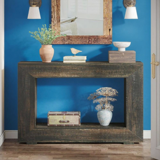 Farmhouse 47" Console Table with Storage Shelf – Rustic Distressed Wood Entryway Table