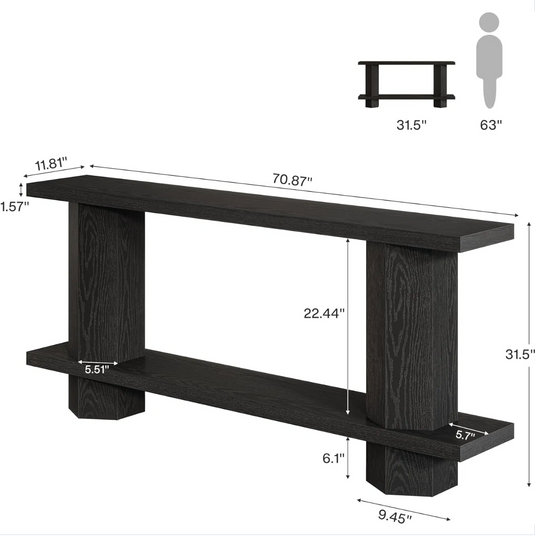 70" Black Slab-Leg Modern Console Table