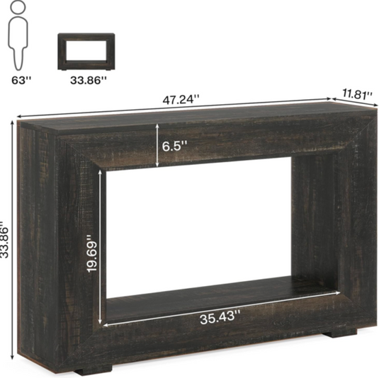 Farmhouse 47" Console Table with Storage Shelf – Rustic Distressed Wood Entryway Table